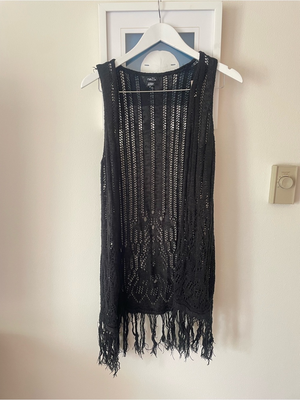 Rue 21 Crochet Fringe Vest in Black Size XS Whimsigoth Witchy Festival Retro 70s